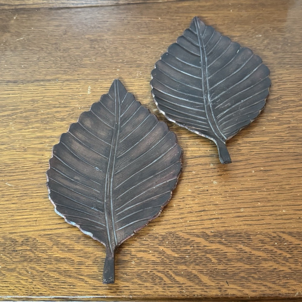 World Market Brass Leaf Trays Set of 2 Decorative Metal Catchall Dishes
